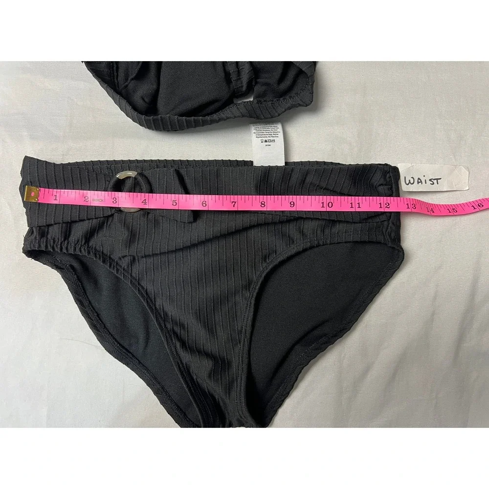 Wonder Nation Girls Black Ribbed High Waisted Belted Bikini Swimsuit Set L 10-12